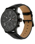 Tommy Hilfiger Aden Chronograph Black Dial Black Leather Strap Watch for Men - 1791310