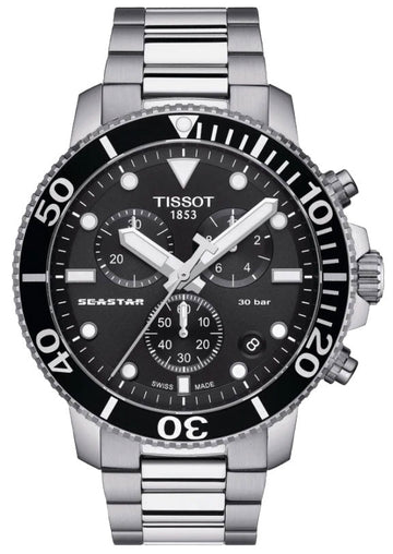 Tissot Seastar 1000 Chronograph Black Dial Silver Steel Strap Watch For Men - T120.417.11.051.00