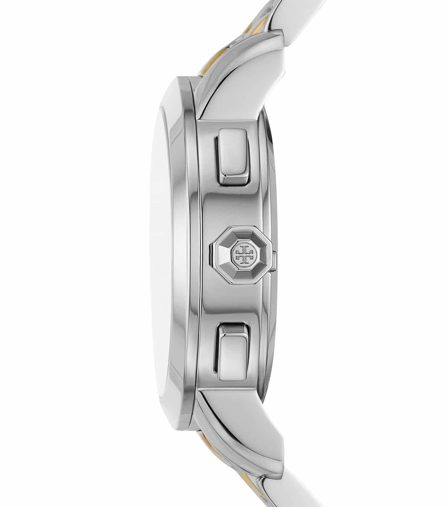 Tory Burch The Tory Chronograph White Dial Two Tone Steel Strap Watch for Women - TBW1052