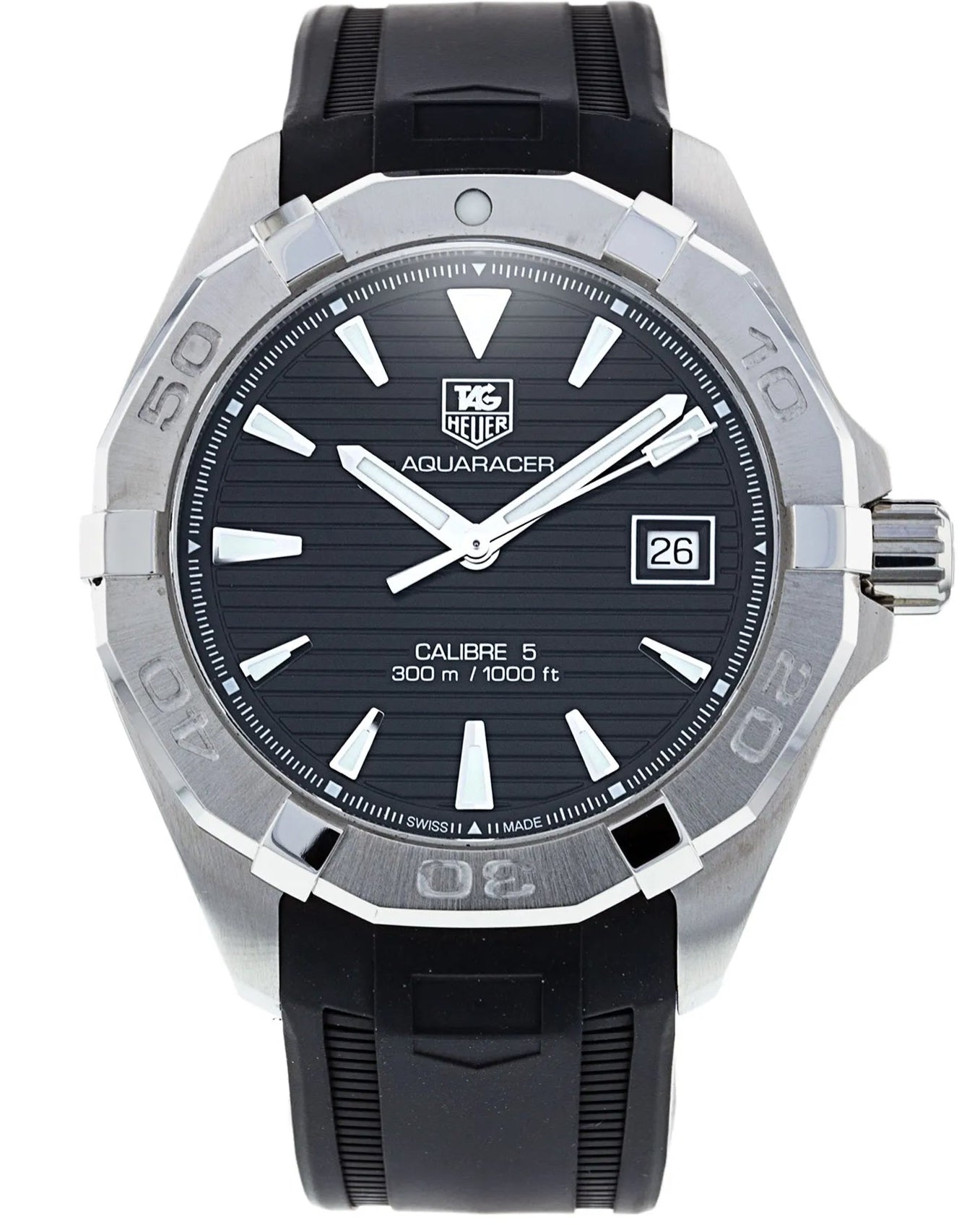 Tag Heuer Aquaracer Automatic Caliber 5 Black Dial Black Rubber Strap Watch for Men - WAY2110.FT8021