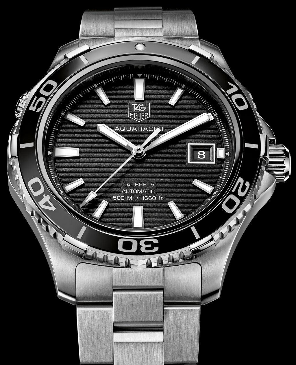 Tag Heuer Aquaracer Caliber 5 Automatic Black Dial Silver Steel Strap Watch for Men - WAK2110.BA0830