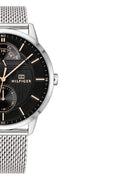 Tommy Hilfiger Hunter Quartz Black Dial Silver Steel Strap Watch for Men - 1791610