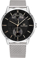 Tommy Hilfiger Hunter Quartz Black Dial Silver Steel Strap Watch for Men - 1791610