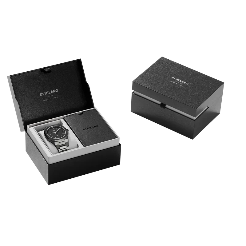 D1 Milano Ultra Thin Re-Gun Black Dial Gray Steel Strap Watch for Men - D1-UTBJ41