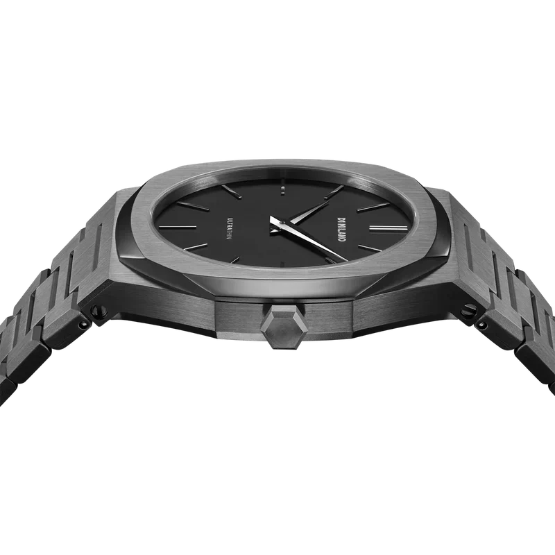 D1 Milano Ultra Thin Re-Gun Black Dial Gray Steel Strap Watch for Men - D1-UTBJ41