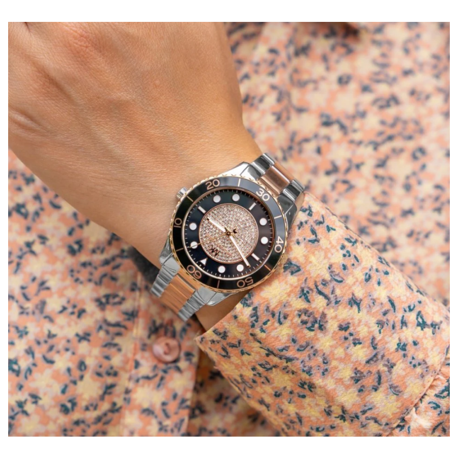 Michael Kors Runway Quartz Black Dial Two Tone Steel Strap Watch For Women - MK6960