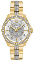 Bulova Crystal Collection Silver Crystal Dial Gold Steel Strap Watch for Women - 98L228