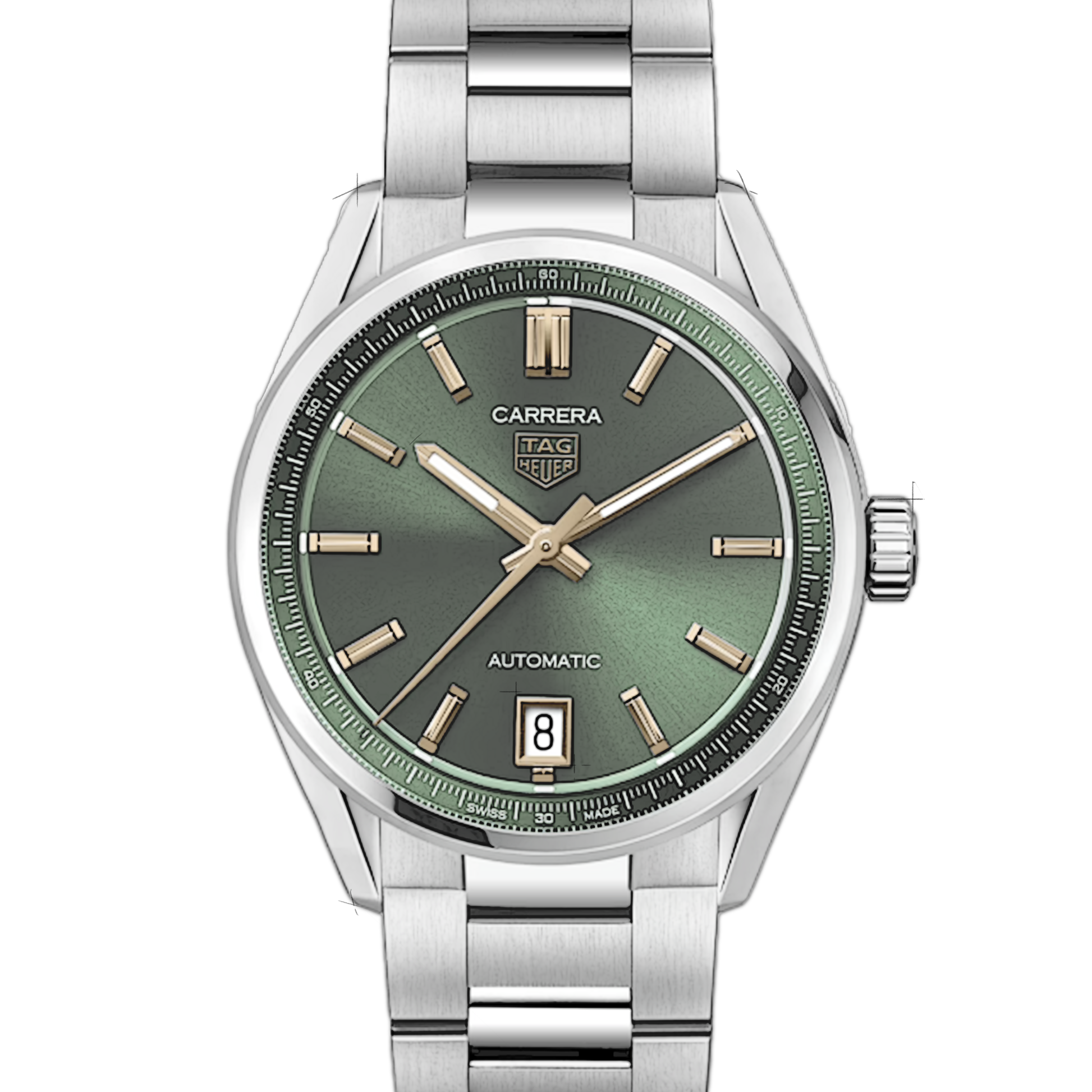 Tag Heuer Carrera Date Automatic 18K Green Dial Silver Steel Strap Watch for Women - WBN2312.BA0001