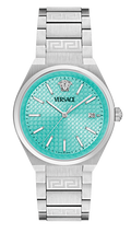 Versace V-Auria Quartz Turquoise Dial Silver Steel Strap Watch for Women - VE0F00225