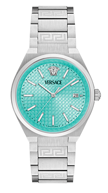 Versace V-Auria Quartz Turquoise Dial Silver Steel Strap Watch for Women - VE0F00225