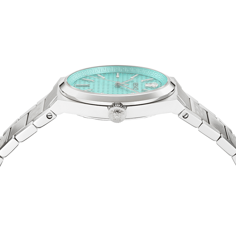 Versace V-Auria Quartz Turquoise Dial Silver Steel Strap Watch for Women - VE0F00225