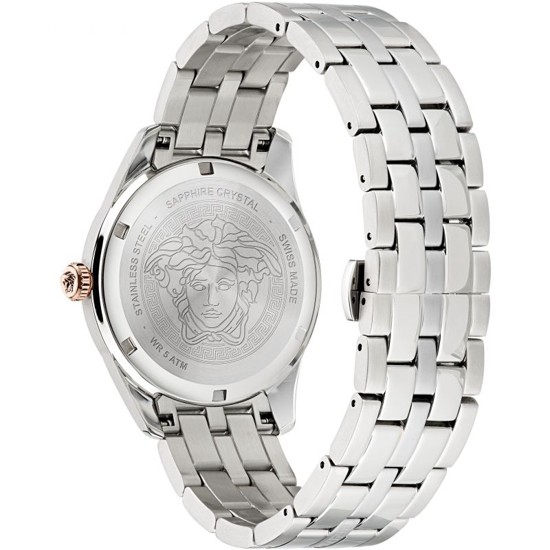 Versace Greca Time Quartz Black Dial Silver Steel Strap Watch For Men - VE3K00322