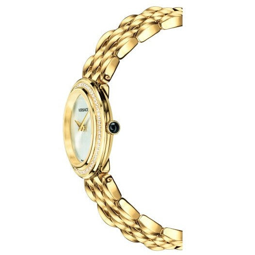 Versace V Flare Diamonds Silver Dial Gold Steel Strap Watch for Women - VEBN00918