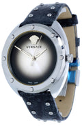 Versace Shadov Quartz Silver Dial Black Snake Leather Strap Watch for Women - VEBM00118