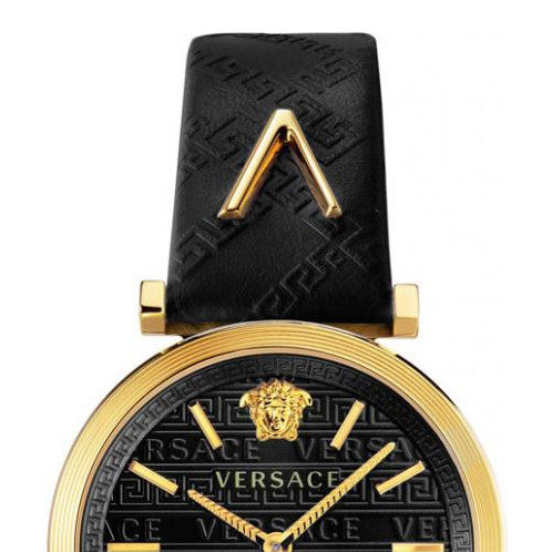 Versace V-Twist Black Dial Black Leather Strap Watch for Women - VELS00619