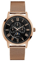 Guess Delancy Black Dial Rose Gold Mesh Bracelet Watch for Men - W0871G5