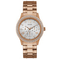 Guess Bedazzle Diamonds Silver Dial Rose Gold Steel Strap Watch For Women - W1097L3