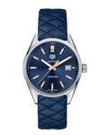 Tag Heuer Carrera Quartz Blue Dial Blue Calfskin Leather Strap Watch for Women - WAR1112.FC6391