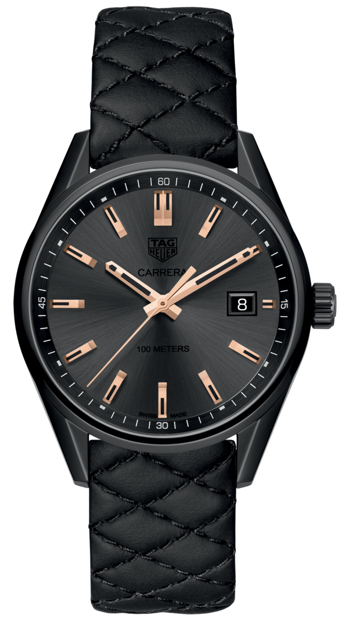 Tag Heuer Carrera Special Edition Black Dial Black Leather Strap Watch for Women - WAR1113.FC6392