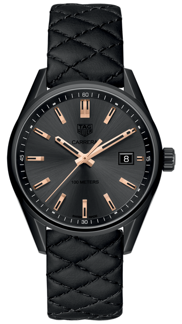 Tag Heuer Carrera Special Edition Black Dial Black Leather Strap Watch for Women - WAR1113.FC6392
