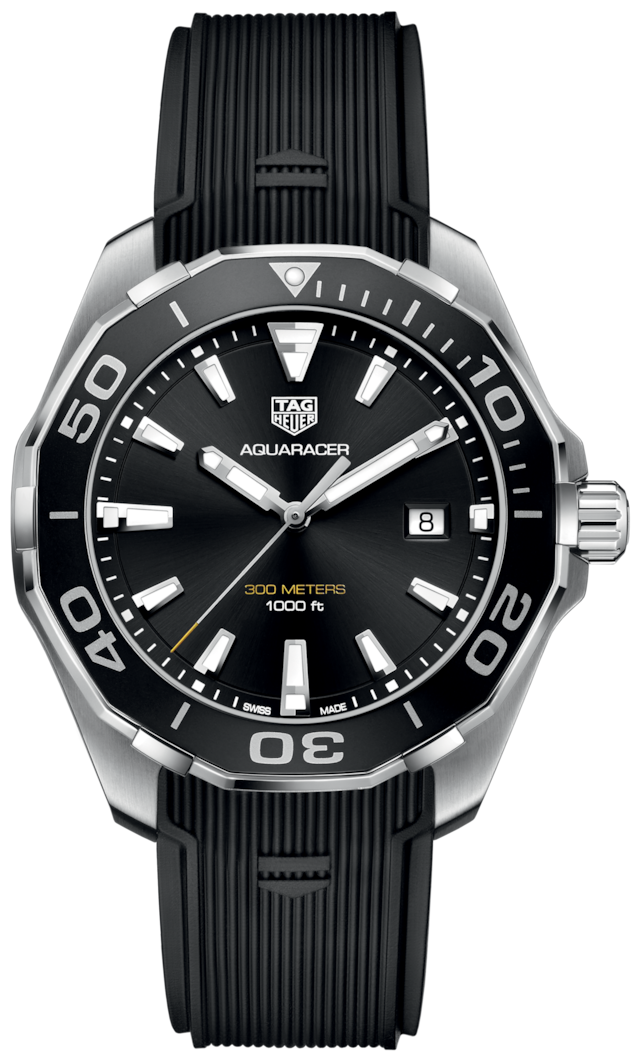 Tag Heuer Aquaracer Quartz Black Dial Black Rubber Strap Watch for Men - WAY101A.FT6141