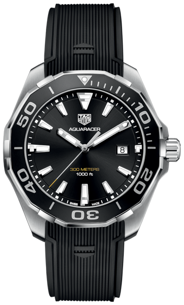 Tag Heuer Aquaracer Quartz Black Dial Black Rubber Strap Watch for Men - WAY101A.FT6141