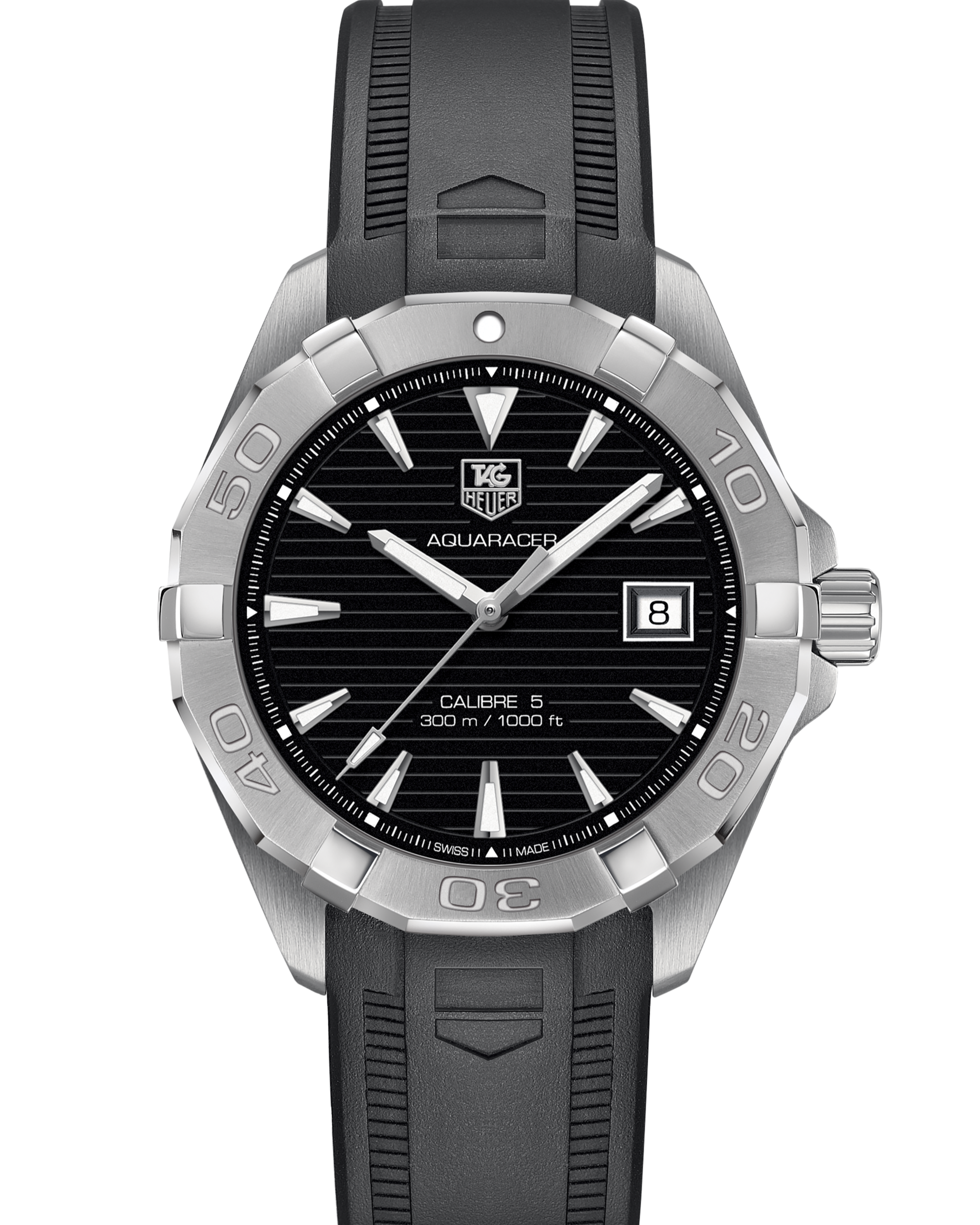 Tag Heuer Aquaracer Automatic Caliber 5 Black Dial Black Rubber Strap Watch for Men - WAY2110.FT8021