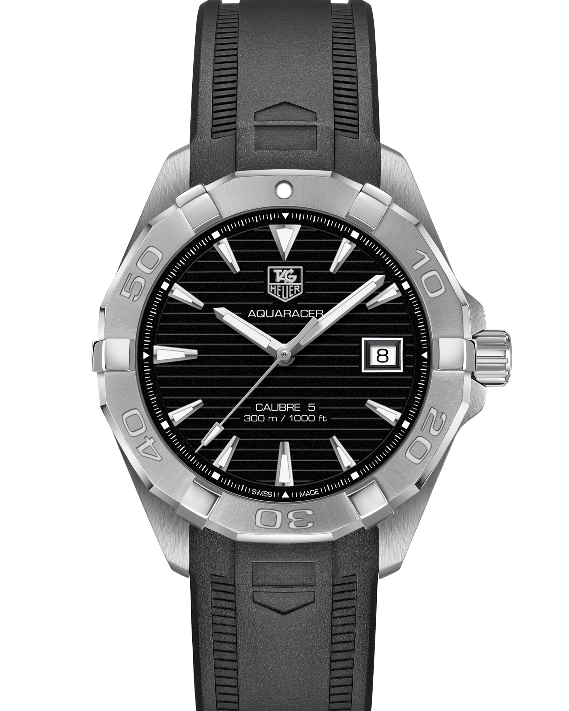 Tag Heuer Aquaracer Automatic Caliber 5 Black Dial Black Rubber Strap Watch for Men - WAY2110.FT8021
