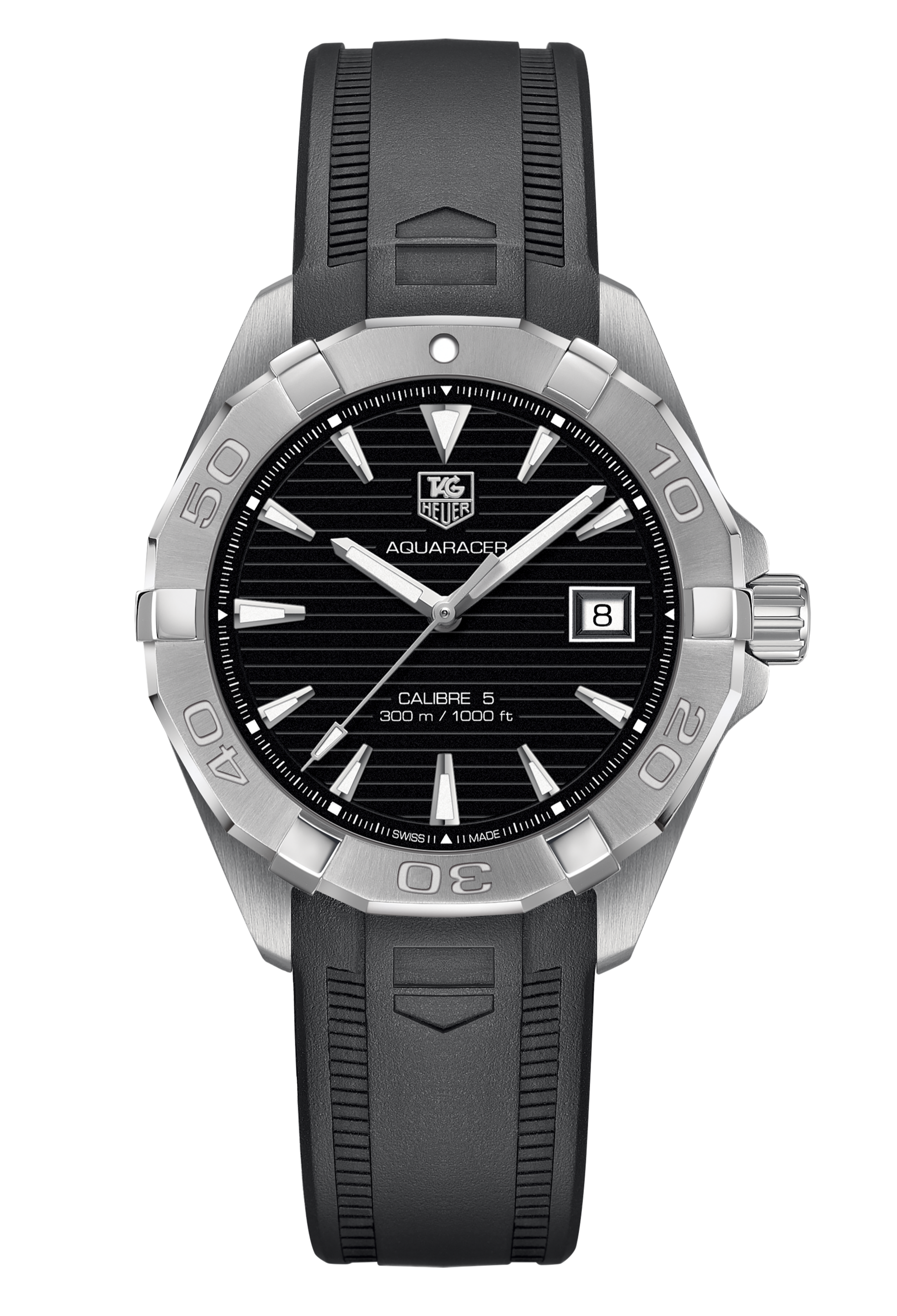 Tag Heuer Aquaracer Caliber 5 Automatic Black Dial Black Rubber Strap Watch for Men - WAY2113.FT8021