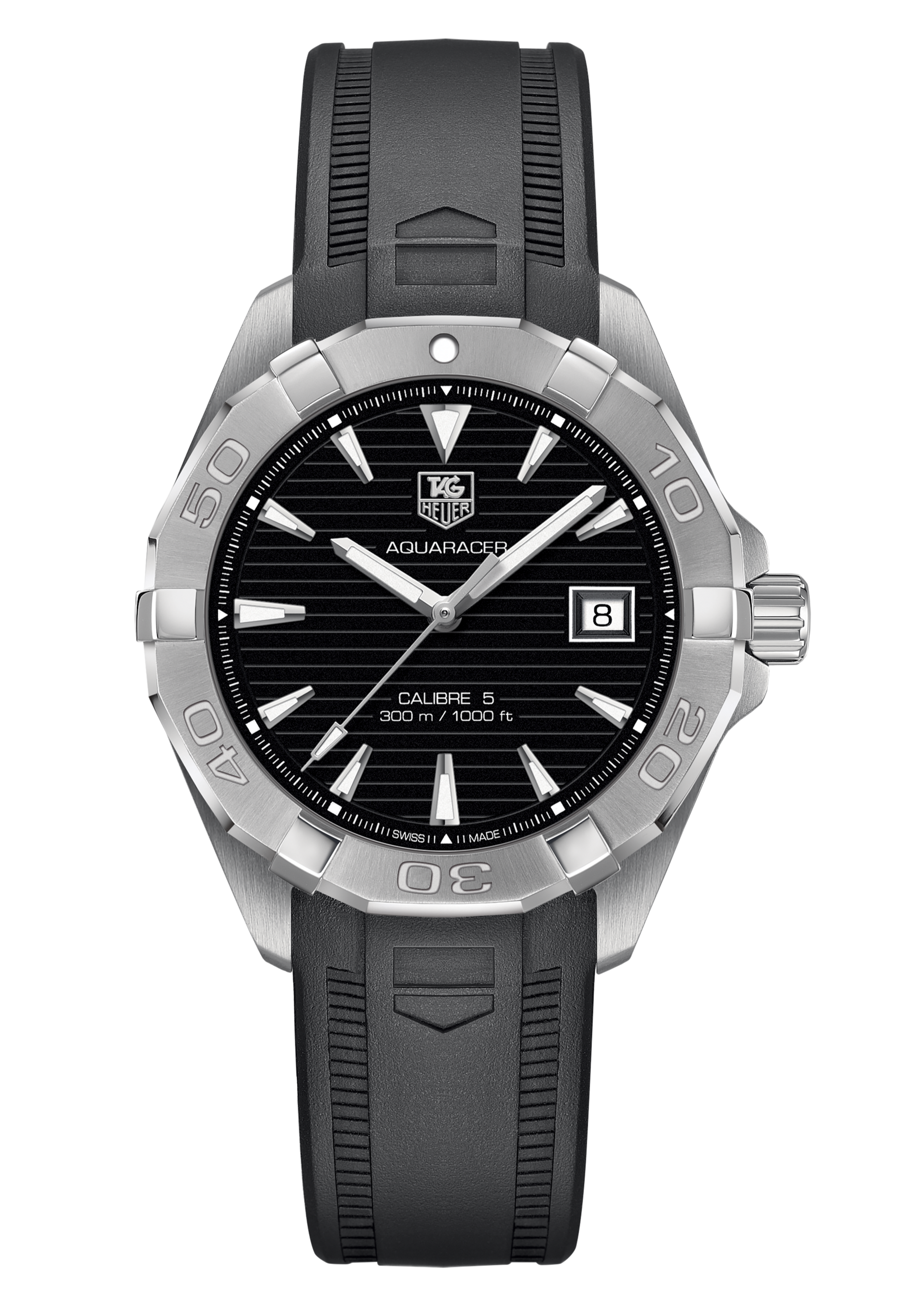 Tag Heuer Aquaracer Caliber 5 Automatic Black Dial Black Rubber Strap Watch for Men - WAY2113.FT8021