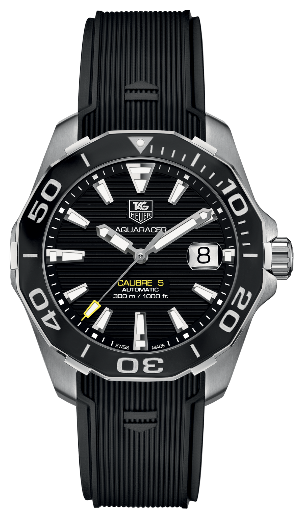 Tag Heuer Aquaracer Calibre 5 Automatic Black Dial Black Rubber Strap Watch for Men - WAY211A.FT6151