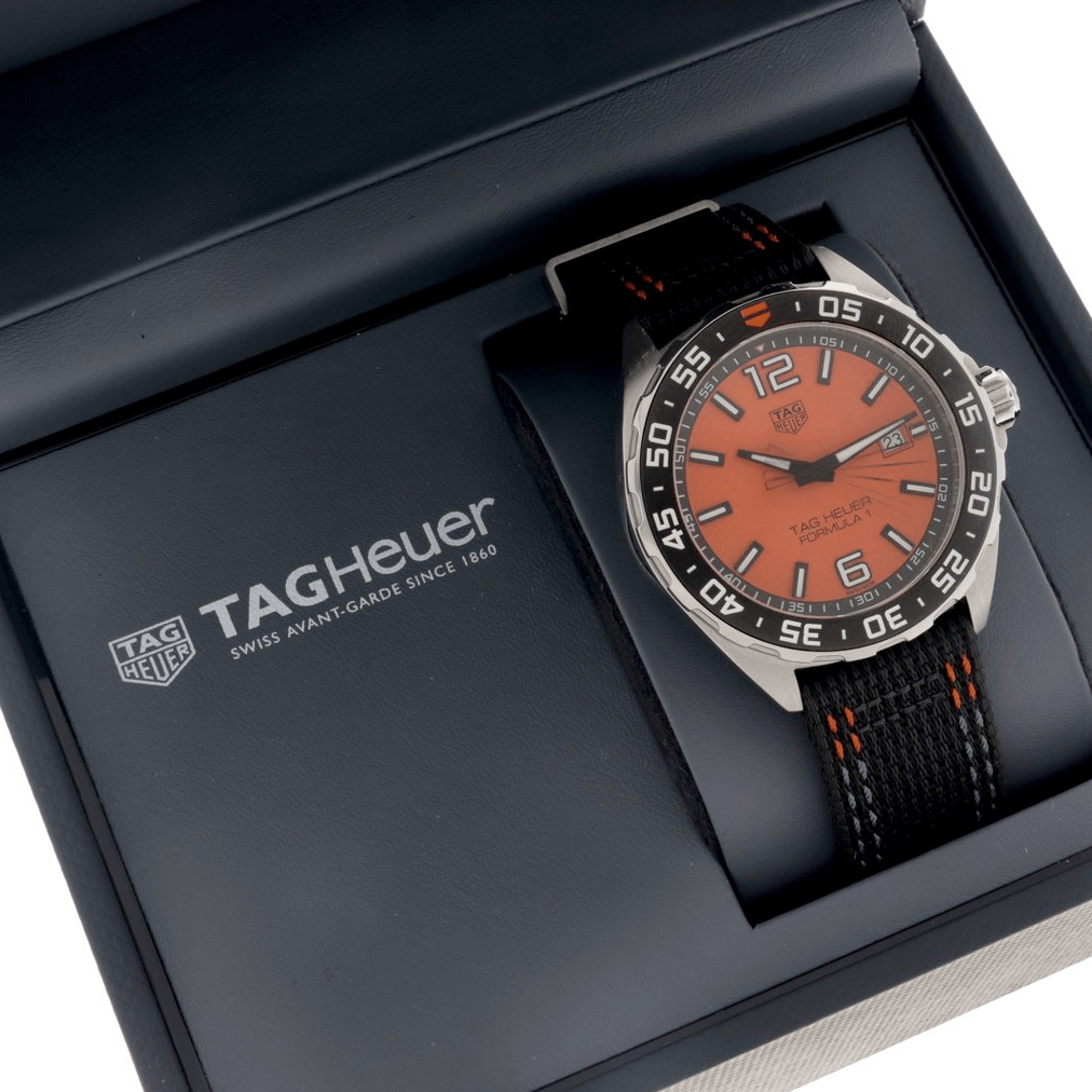 Tag Heuer Formula 1 Quartz Orange Dial Black Nylon Strap Watch for Men - WAZ101A.FC8305