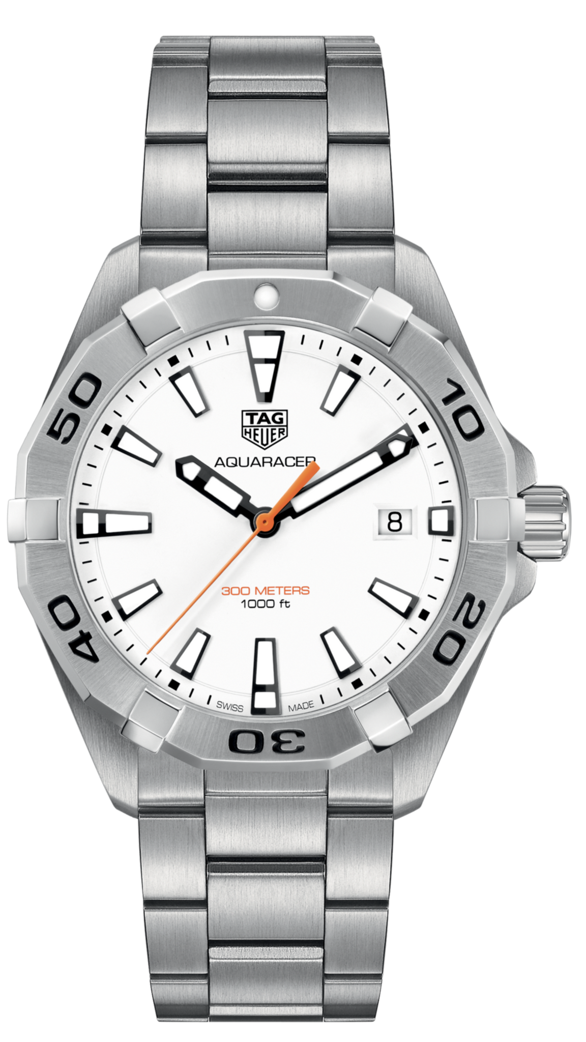Tag Heuer Aquaracer Quartz White Dial Silver Steel Strap Watch for Men - WBD1111.BA0928