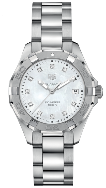 Tag Heuer Aquaracer Diamonds Mother of Pearl Dial Silver Steel Strap Watch for Women - WBD131B.BA0748