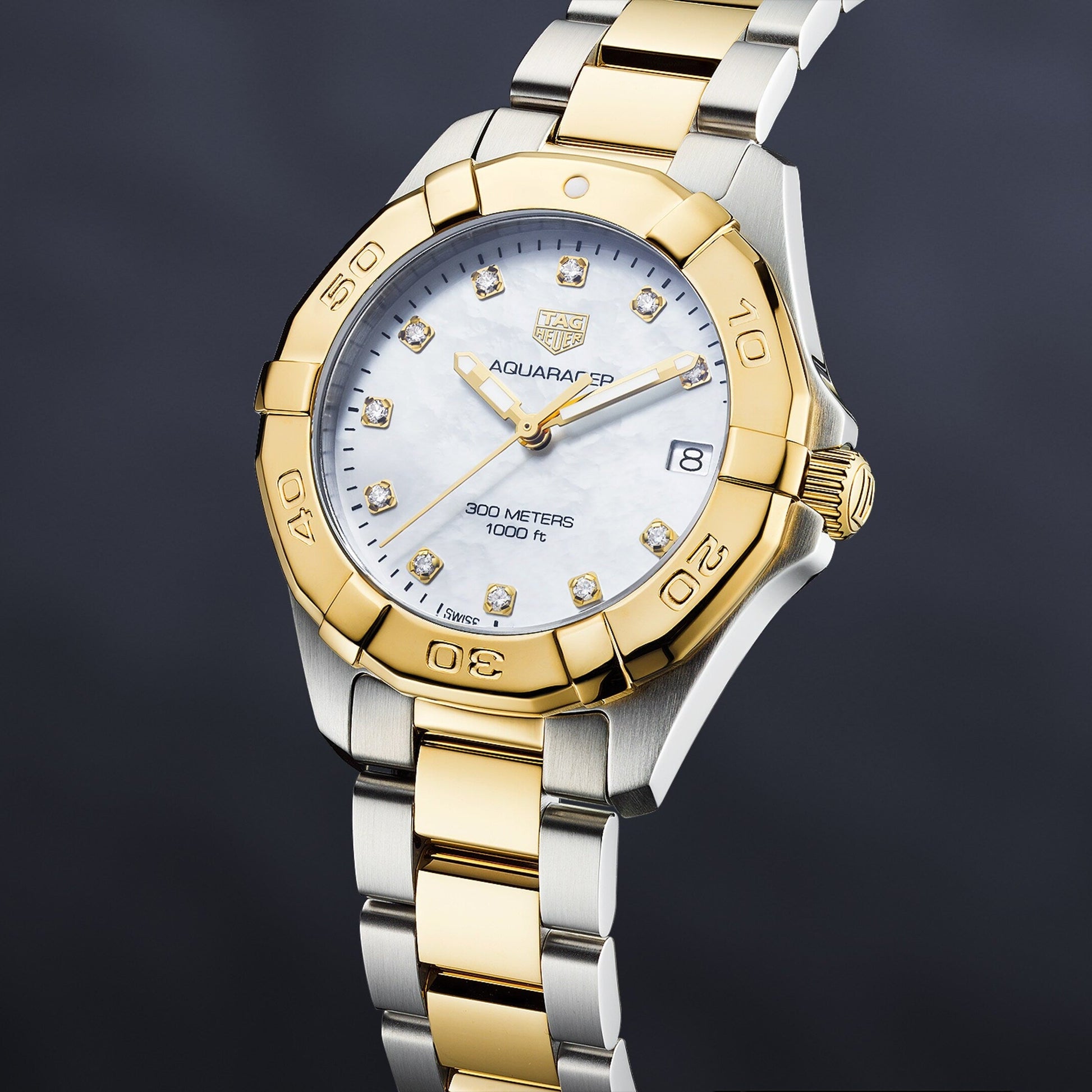 Tag Heuer Aquaracer White Mother of Pearl Dial Two Tone Steel Strap Watch for Women - WBD1322.BB0320