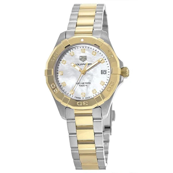 Tag Heuer Aquaracer White Mother of Pearl Dial Two Tone Steel Strap Watch for Women - WBD1322.BB0320