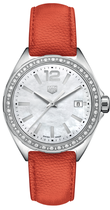 Tag Heuer Formula 1 Quartz Diamonds Mother of Pearl Dial Orange Leather Strap Watch for Women - WBJ131A.FC8250