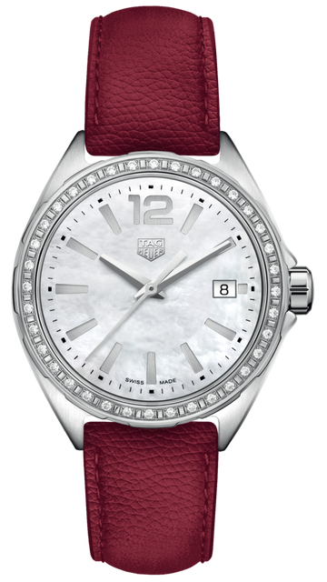Tag Heuer Formula 1 Quartz Mother of Pearl Dial Red Leather Strap Watch for Women - WBJ131A.FC8253