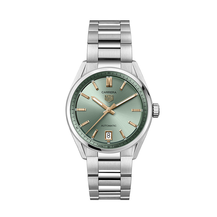 Tag Heuer Carrera Date Automatic 18K Green Dial Silver Steel Strap Watch for Women - WBN2312.BA0001