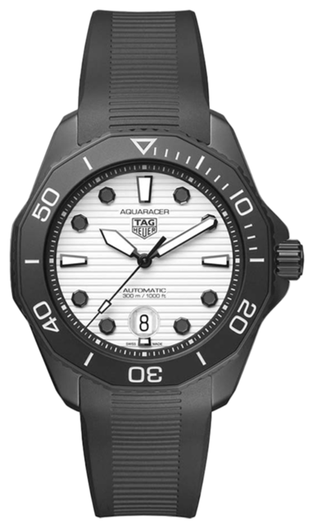 Tag Heuer Aquaracer Professional 300 Automatic White Dial Black Rubber Strap Watch for Men - WBP201D.FT6197