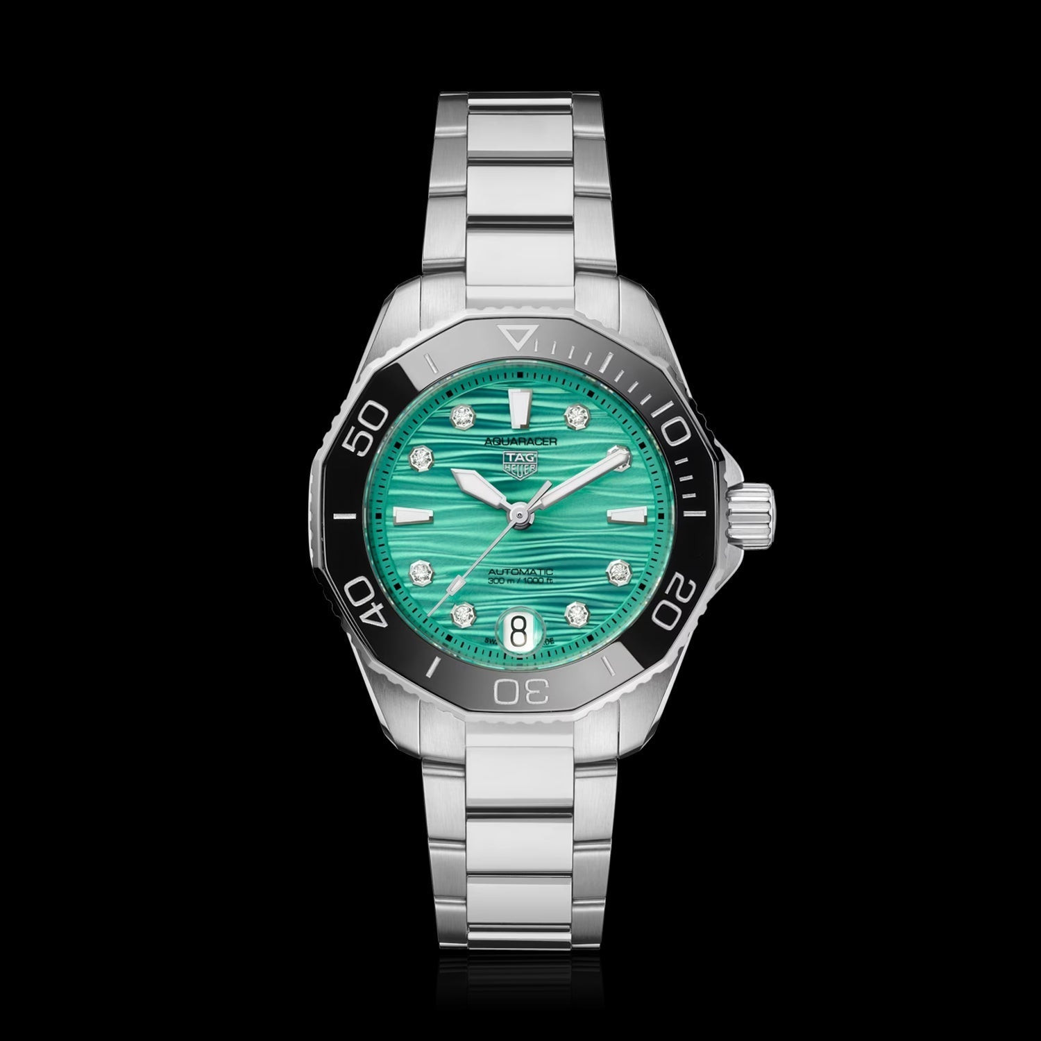 Tag Heuer Aquaracer Professional 300 Automatic Diamonds Green Dial Silver Steel Strap Watch for Women - WBP231K.BA0618