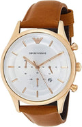 Emporio Armani Quartz Silver Dial Brown Leather Strap Watch For Men - AR11043