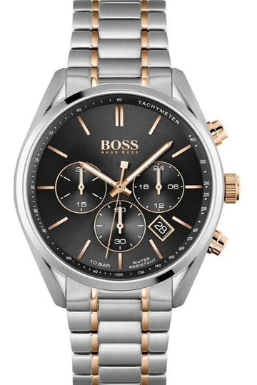 Hugo Boss Champion Chronograph Black Dial Two Tone Steel Strap Watch for Men - 1513819