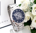 Gucci G Timeless Diamonds Black Dial Silver Steel Strap Watch For Women - YA1264125