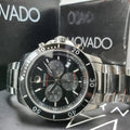 Movado Series 800 Chronograph Black Dial Silver Steel Strap Watch For Men - 2600142