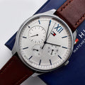 Tommy Hilfiger Damon Quartz White Dial Brown Leather Strap Watch for Men - 1791418
