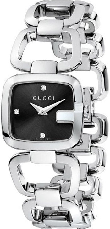Gucci G Diamonds Black Dial Silver Steel Strap Watch For Women - YA125509