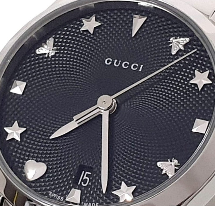 Gucci G Timeless Black Dial Silver Steel Strap Watch For Women - YA126573A