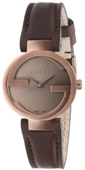 Gucci G Interlocking Brown Dial Brown Leather Strap Watch For Women - YA133504
