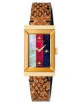 Gucci G-Frame Mother of Pearl Dial Brown Leather Snakeskin Strap Watch For Women - YA147402